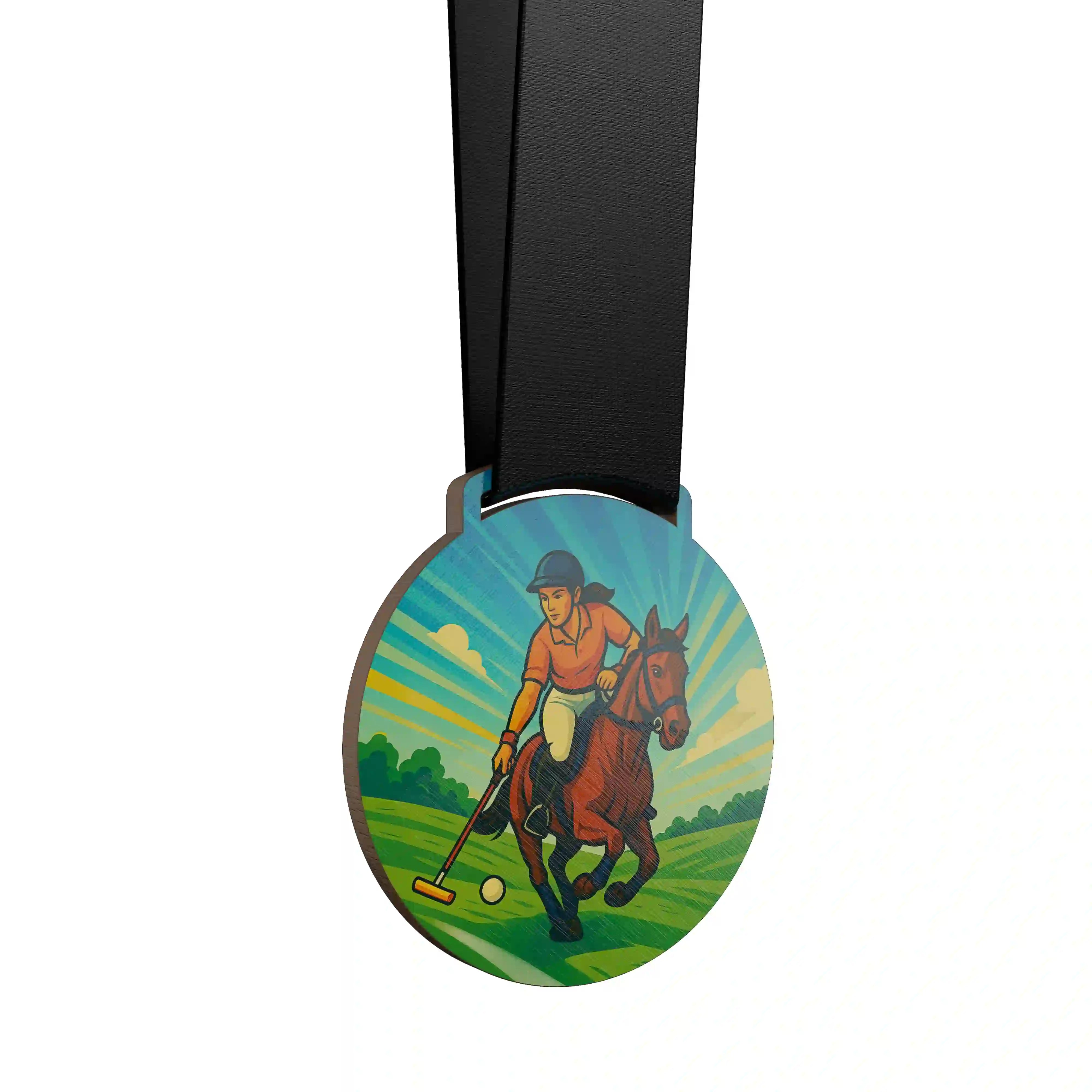 Cavalier de polo en pleine action, frappant la balle.