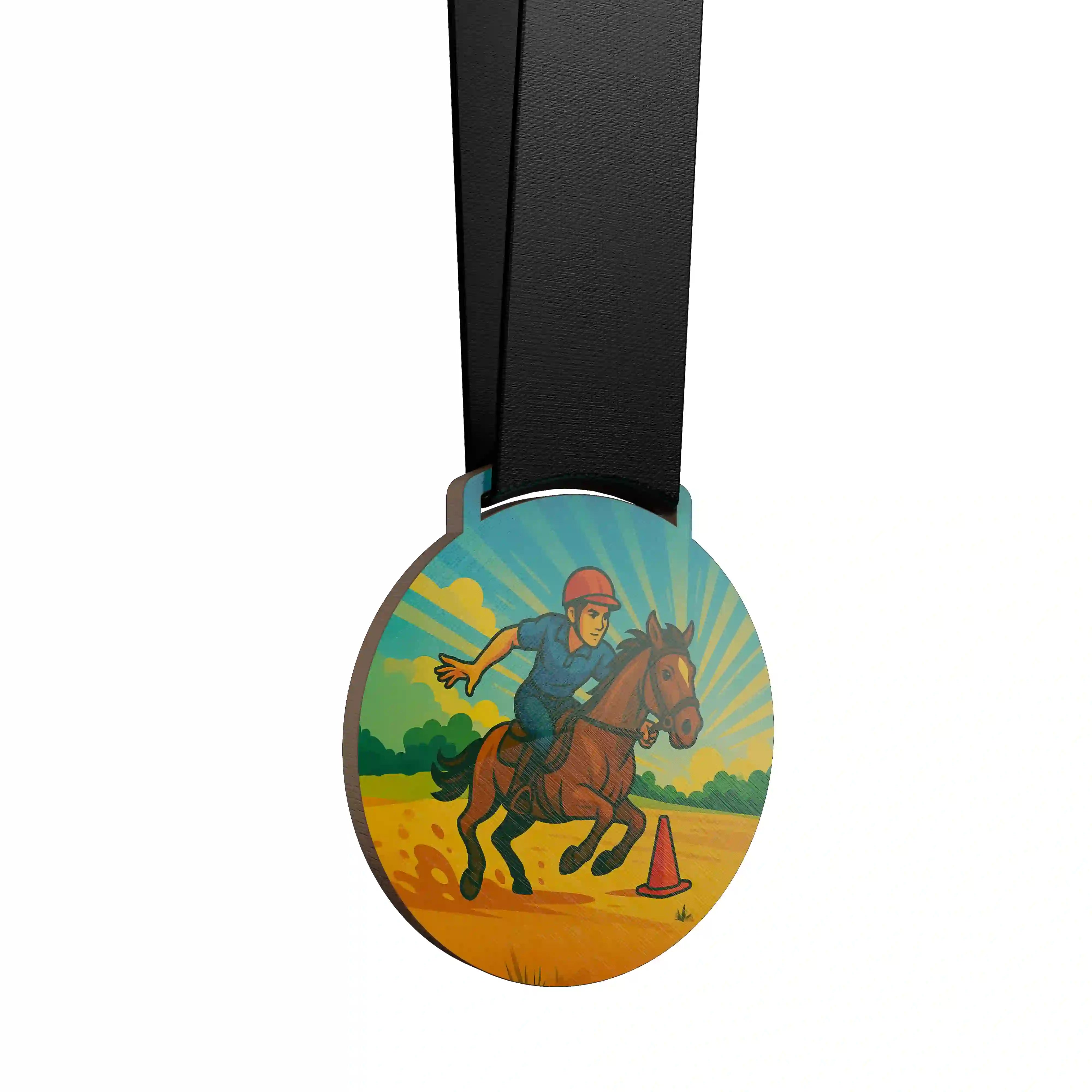 Cavalier en pony game, slalomant rapidement.
