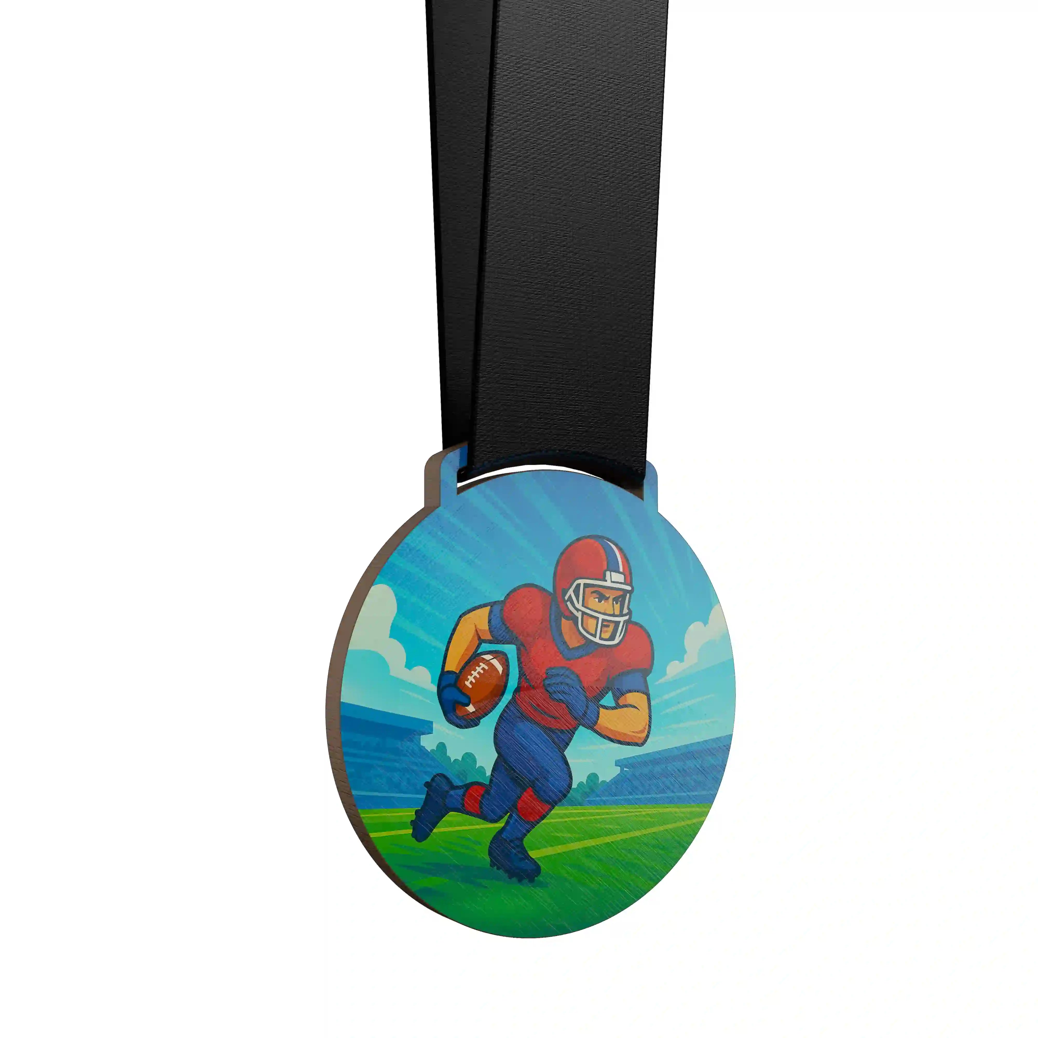 Joueur de football américain masculin courant avec le ballon.
