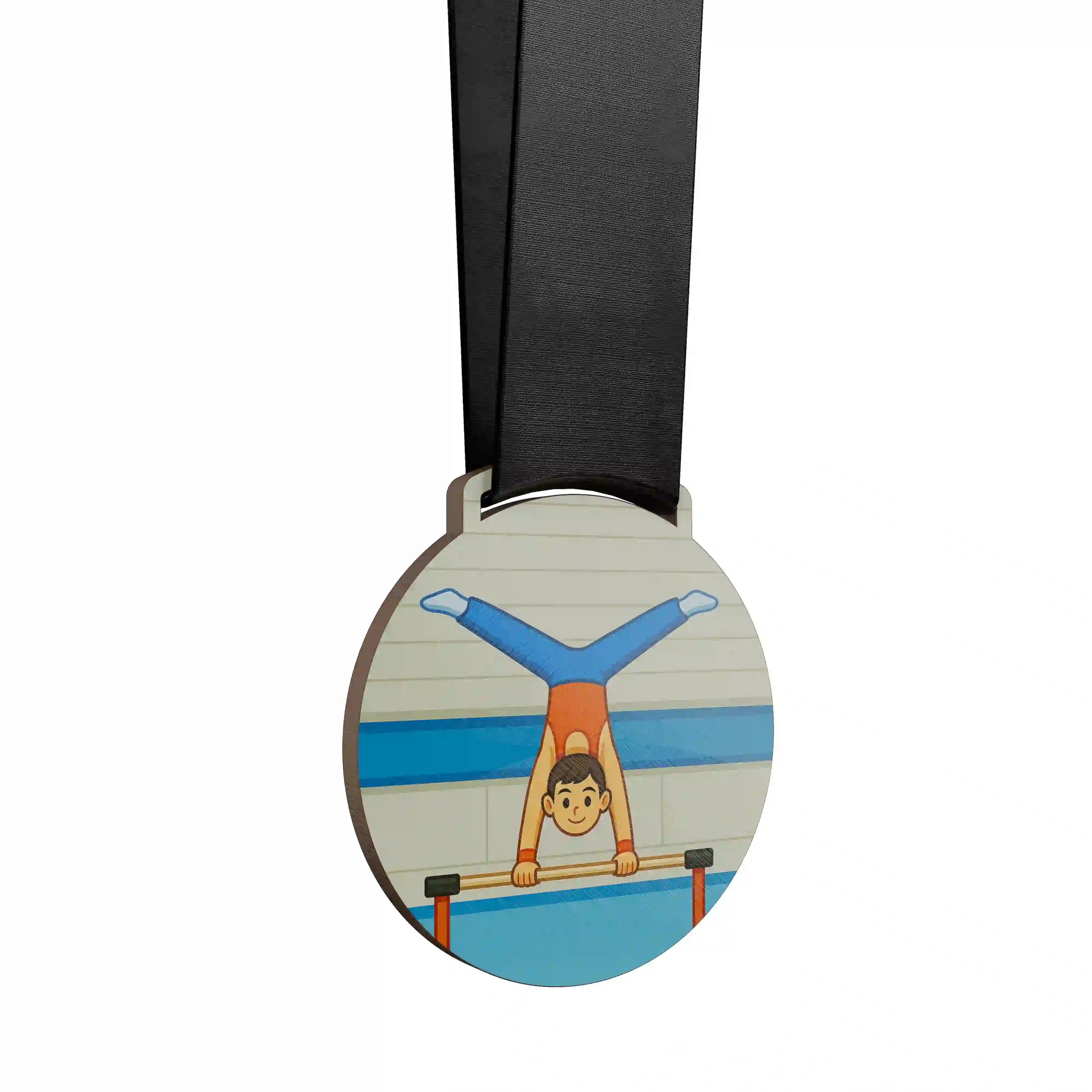 Petit garçon en gymnastique artistique, réalisant un équilibre en appui sur les mains.
