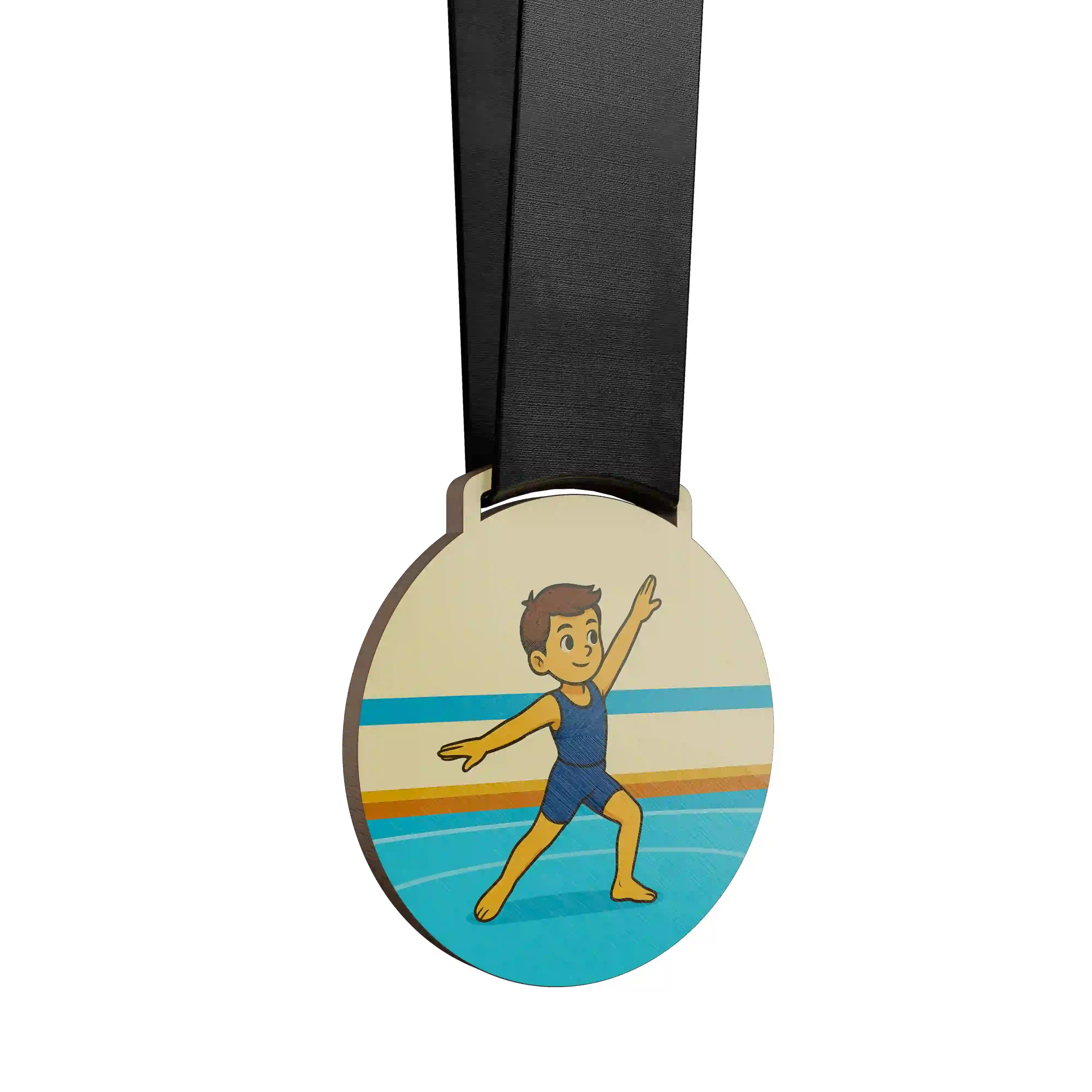 Petit garçon en gymnastique artistique, en position dynamique.
