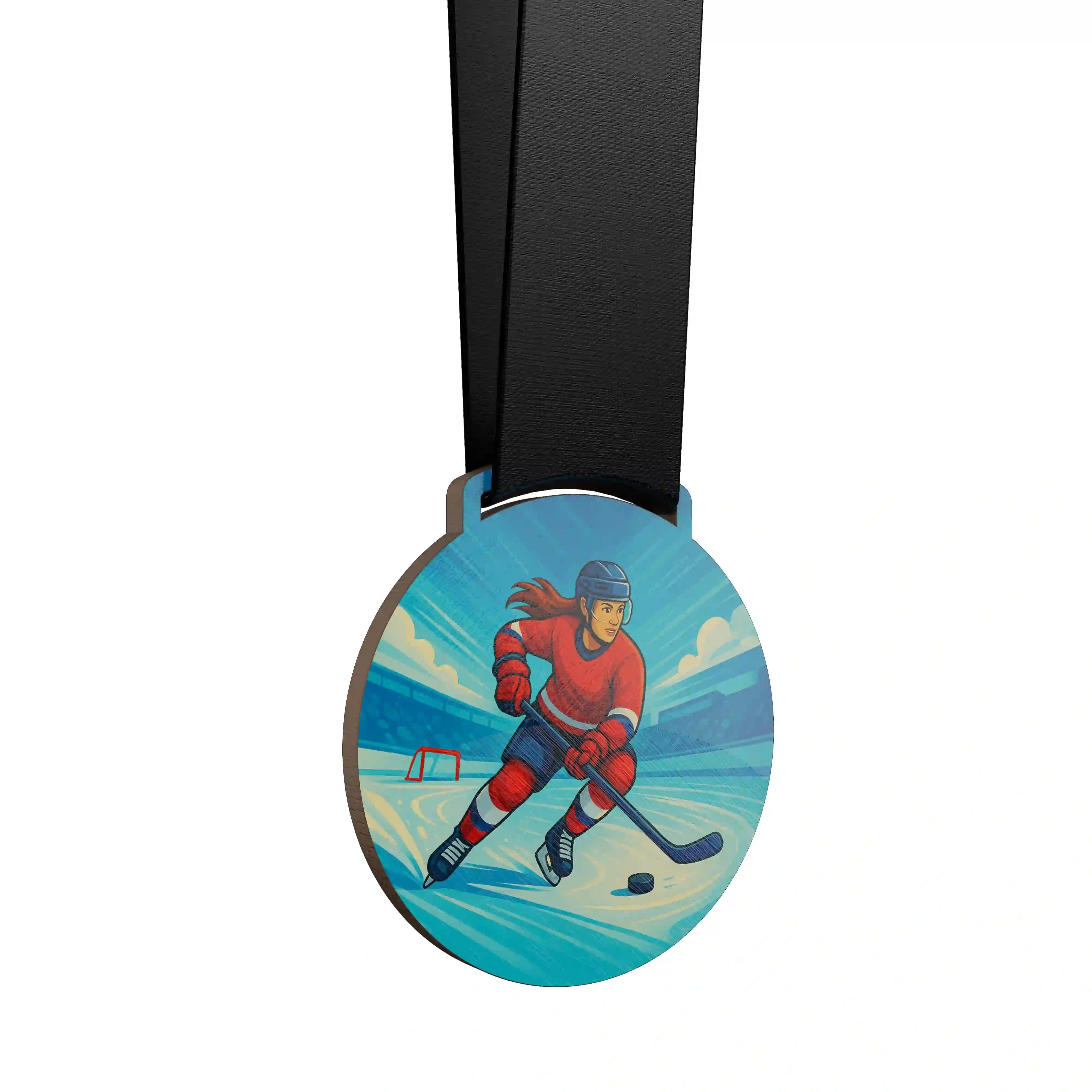 Athlète de hockey féminin sur glace, en pleine course.