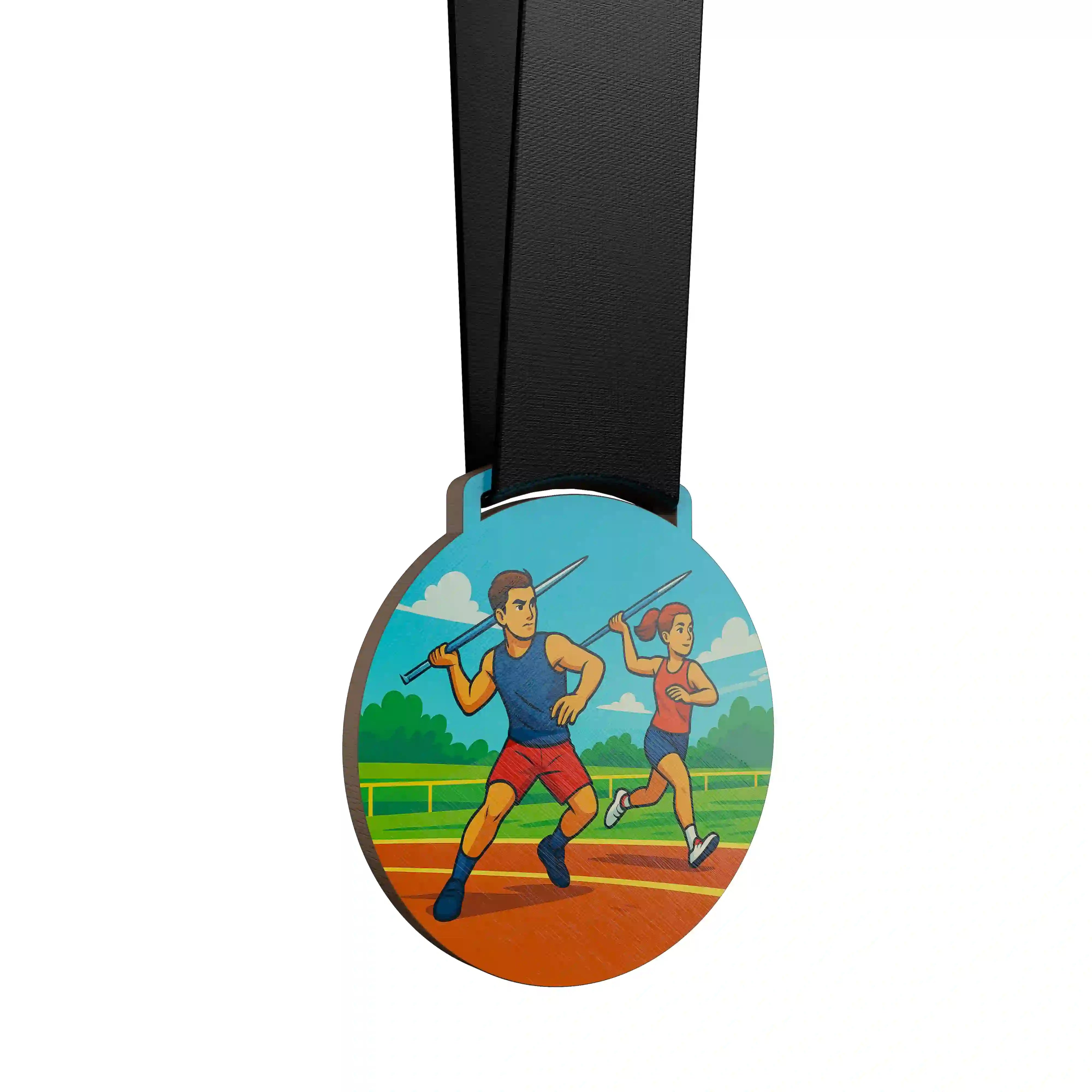 médaille avec un homme et une femme faisant du javelot