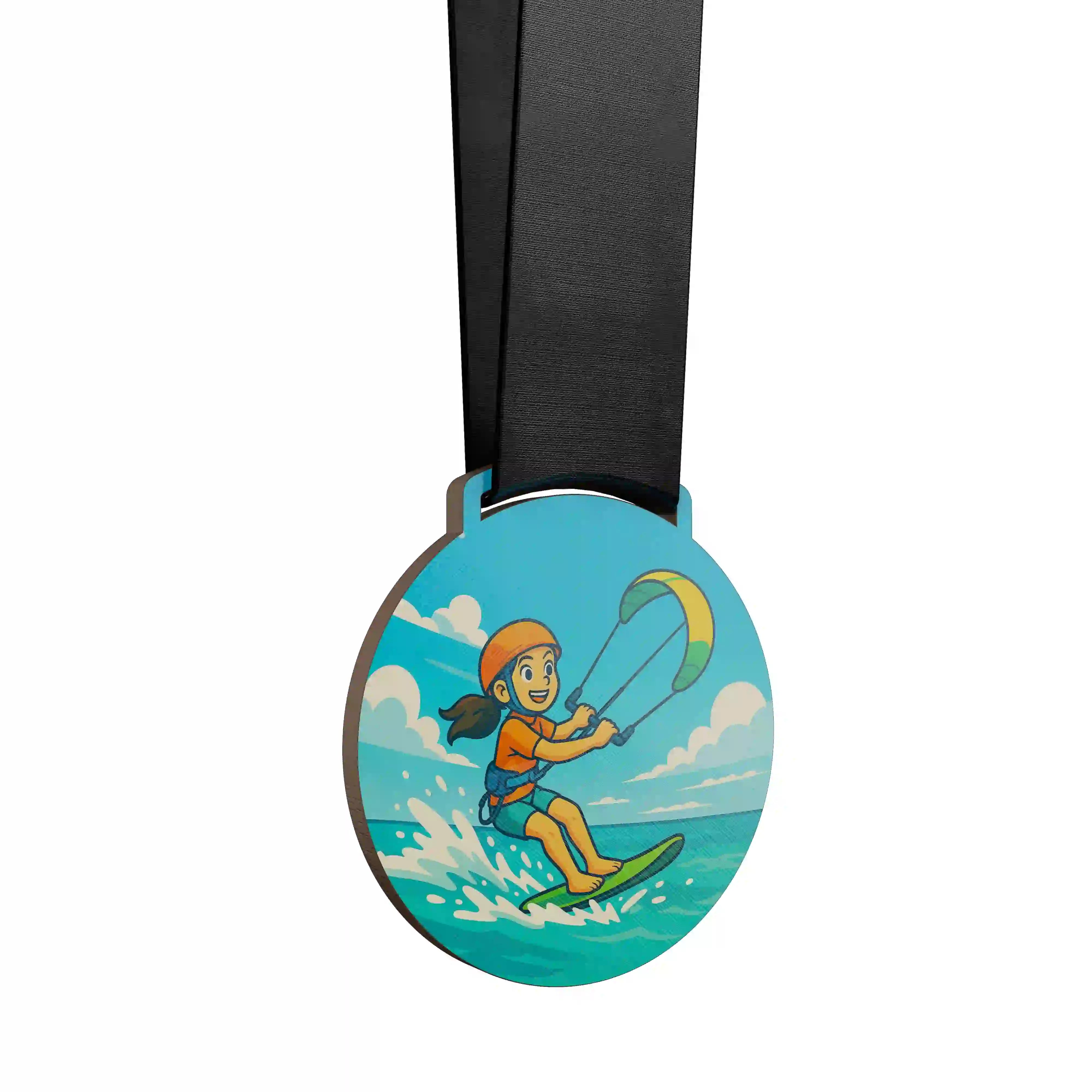 médaille d'une jeune fille faisant du kite surf