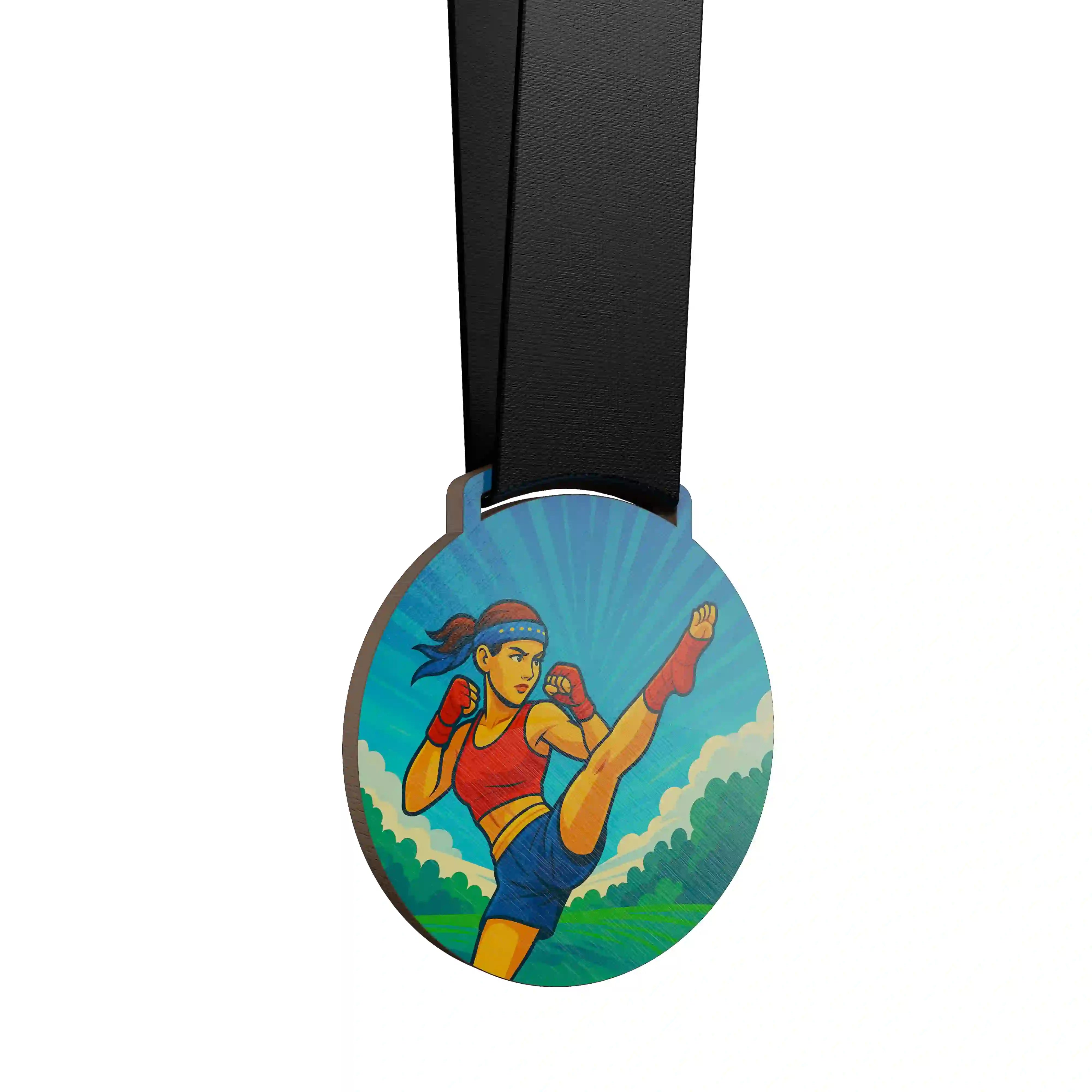 Médaille d'une femme faisant du muay thaï