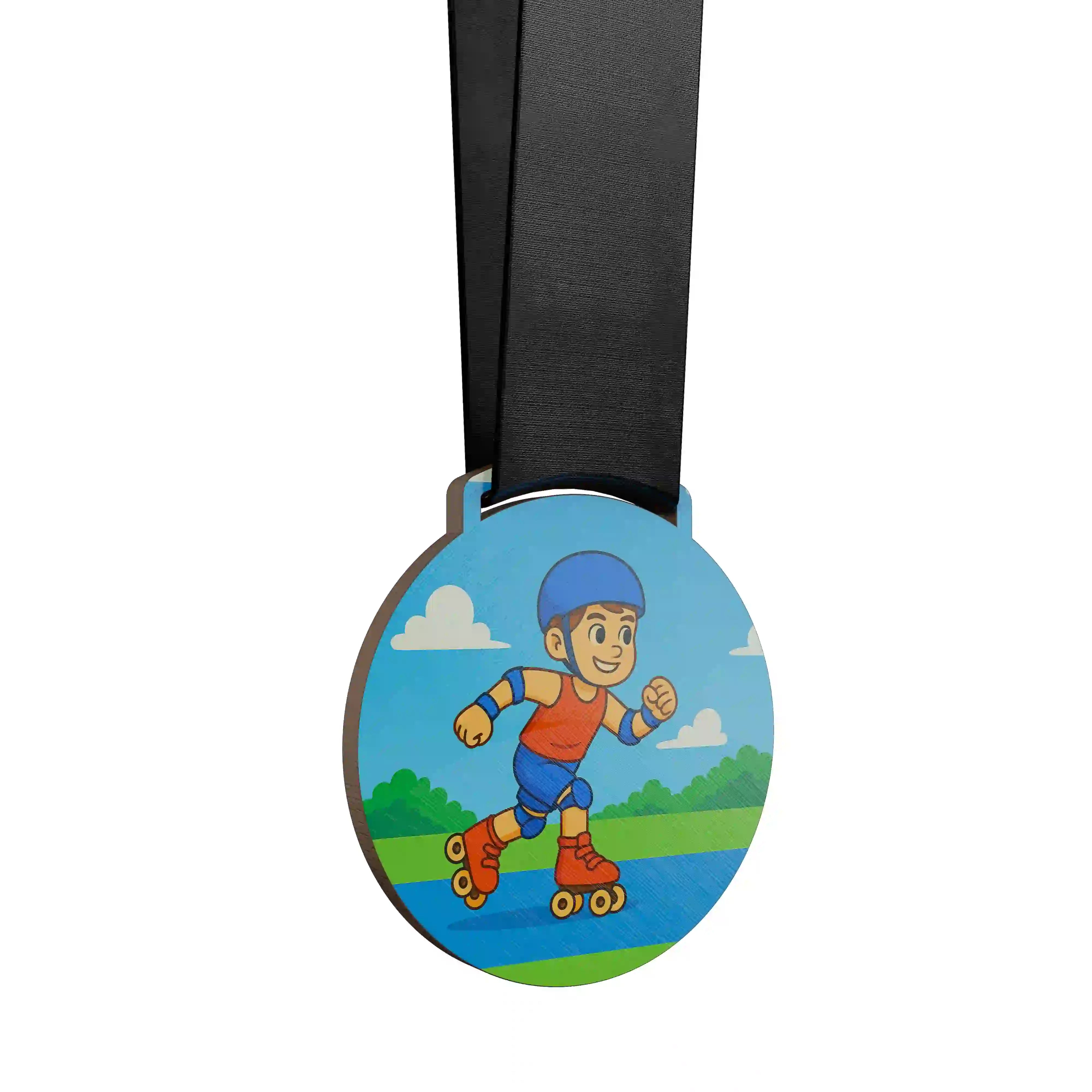 médaille d'un jeune garçon faisant du patin à roulette à l'extérieur
