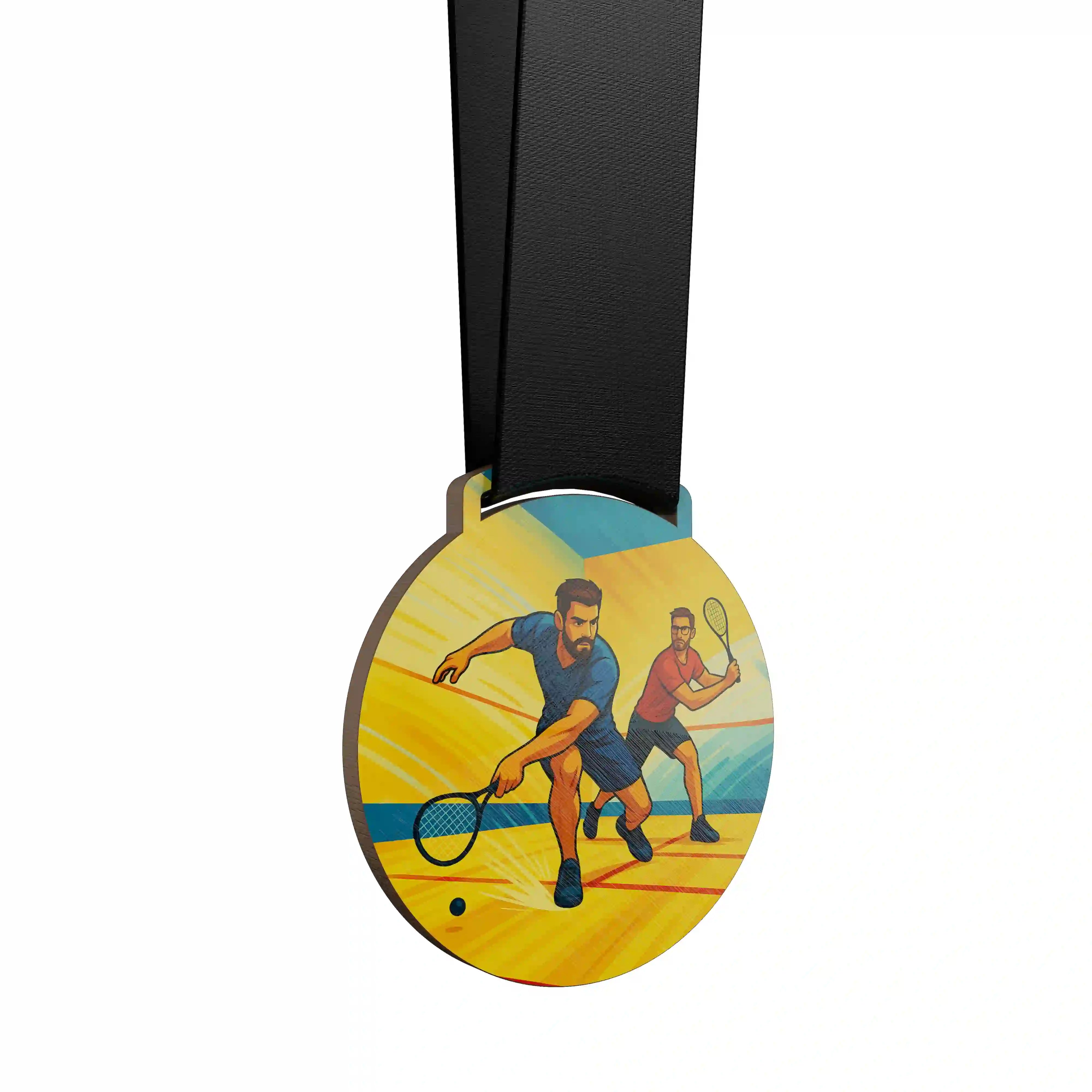 médaille en bois d'un duo d'hommes faisant du squash