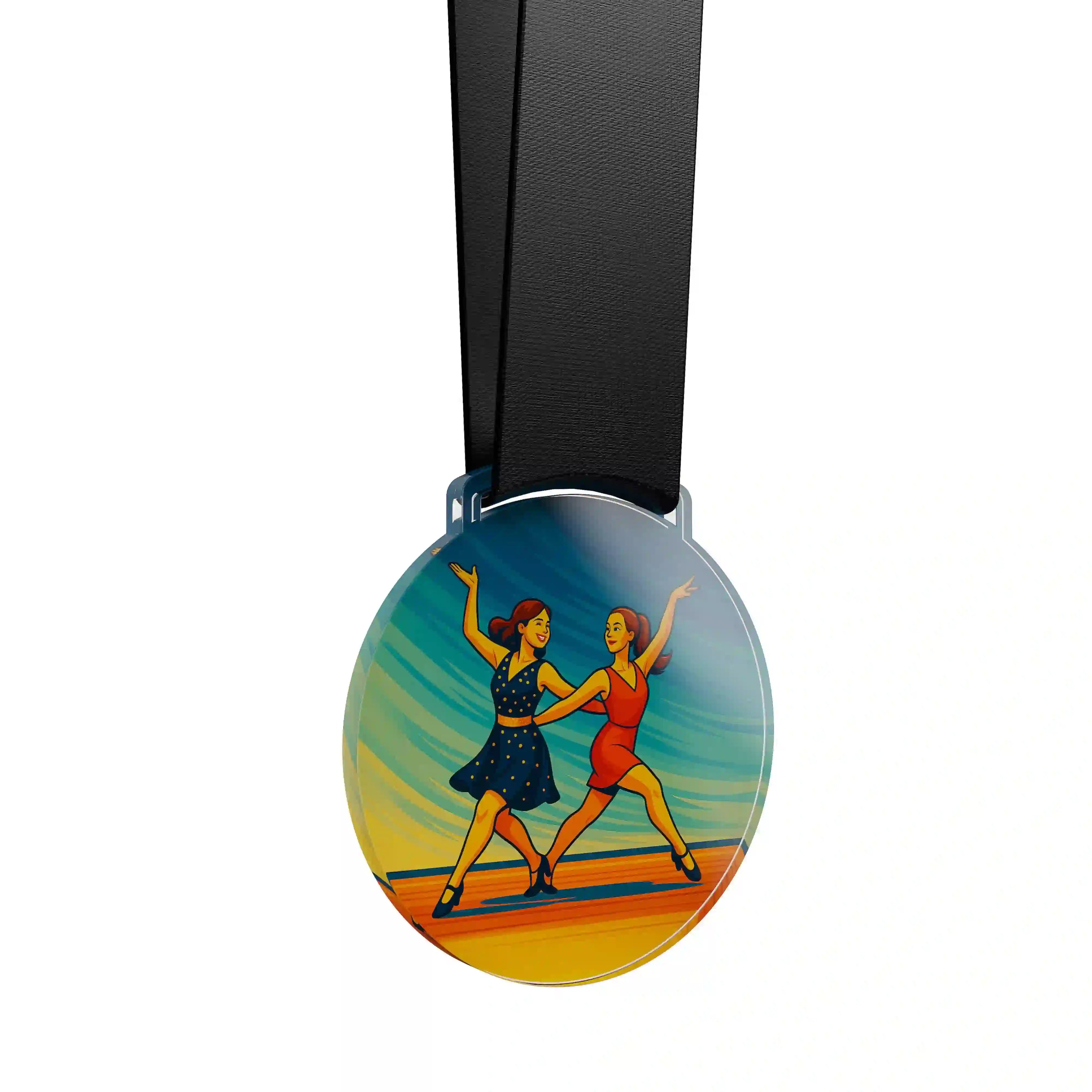 médaille en acrylique de deux danseuses de jazz