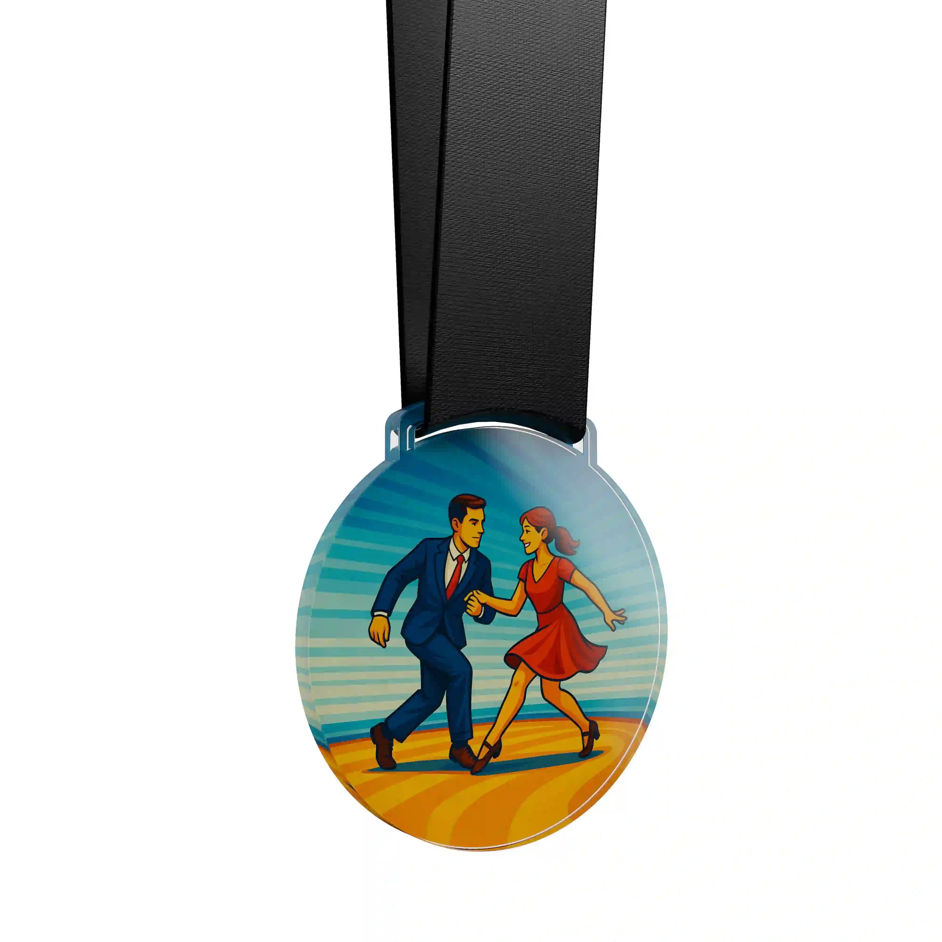médaille en acrylique d'un couple mixte dansant le swing