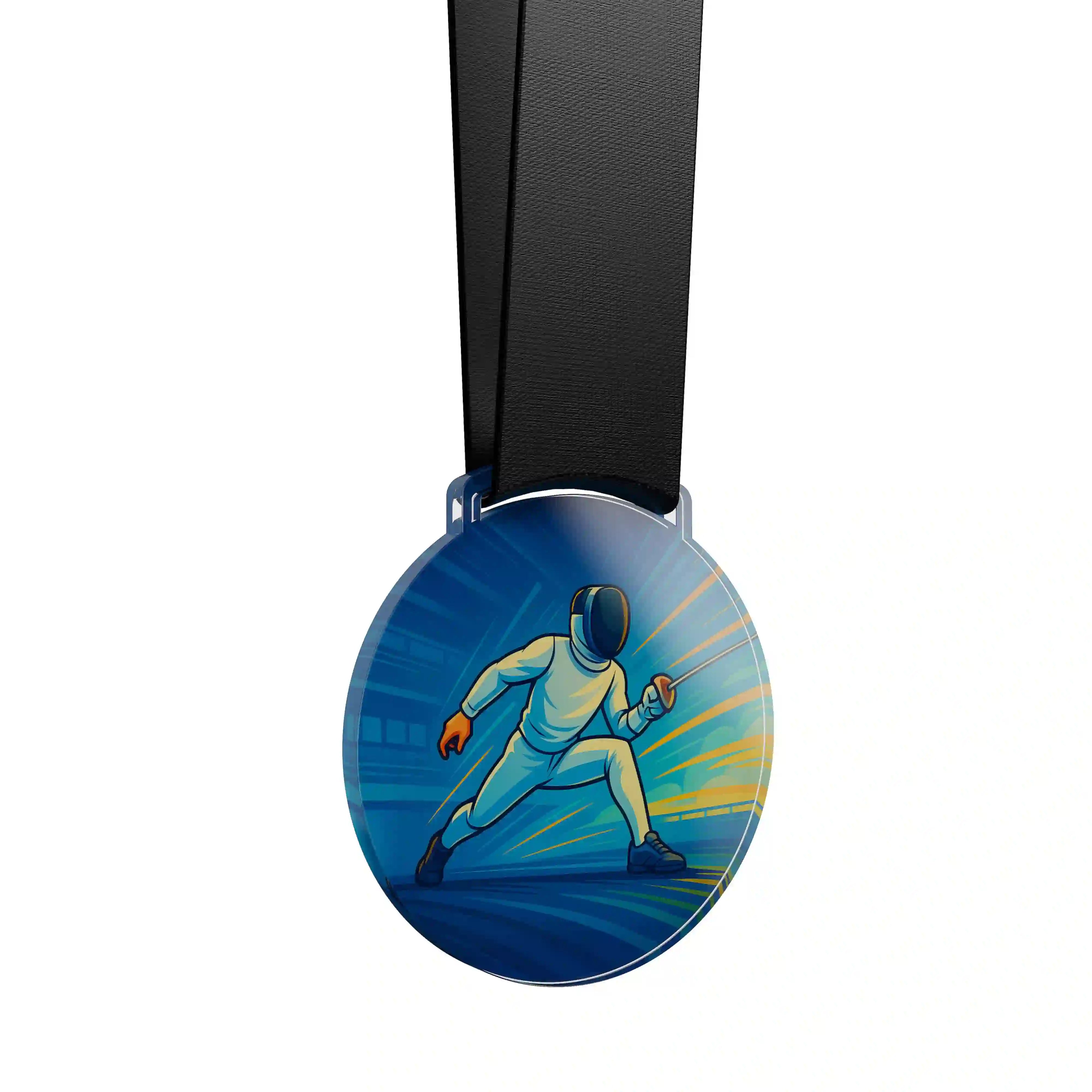 médaille acrylique d'une jeune fille faisant de l'escrime 