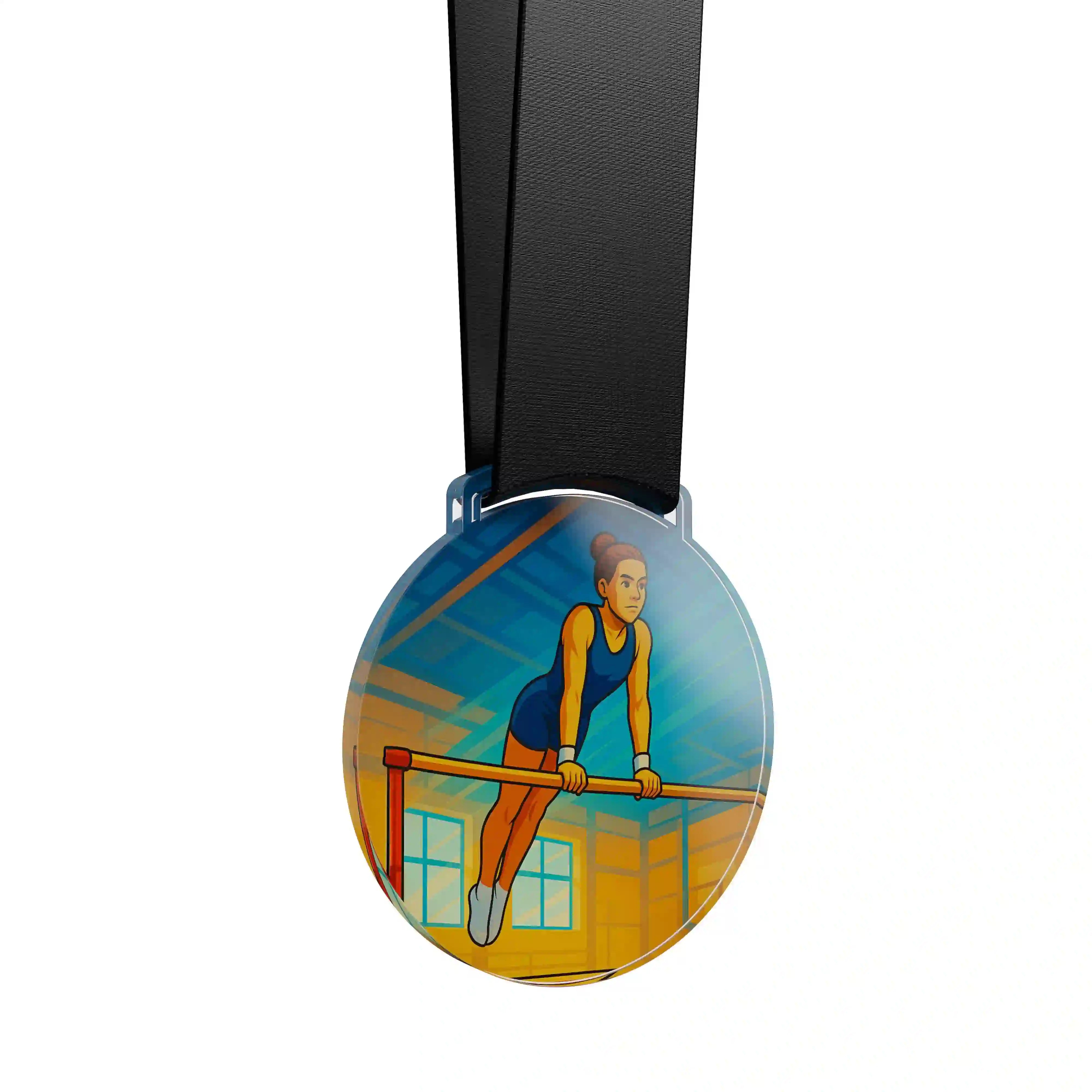 médaille acrylique d'une femme faisant de la gymnastique 