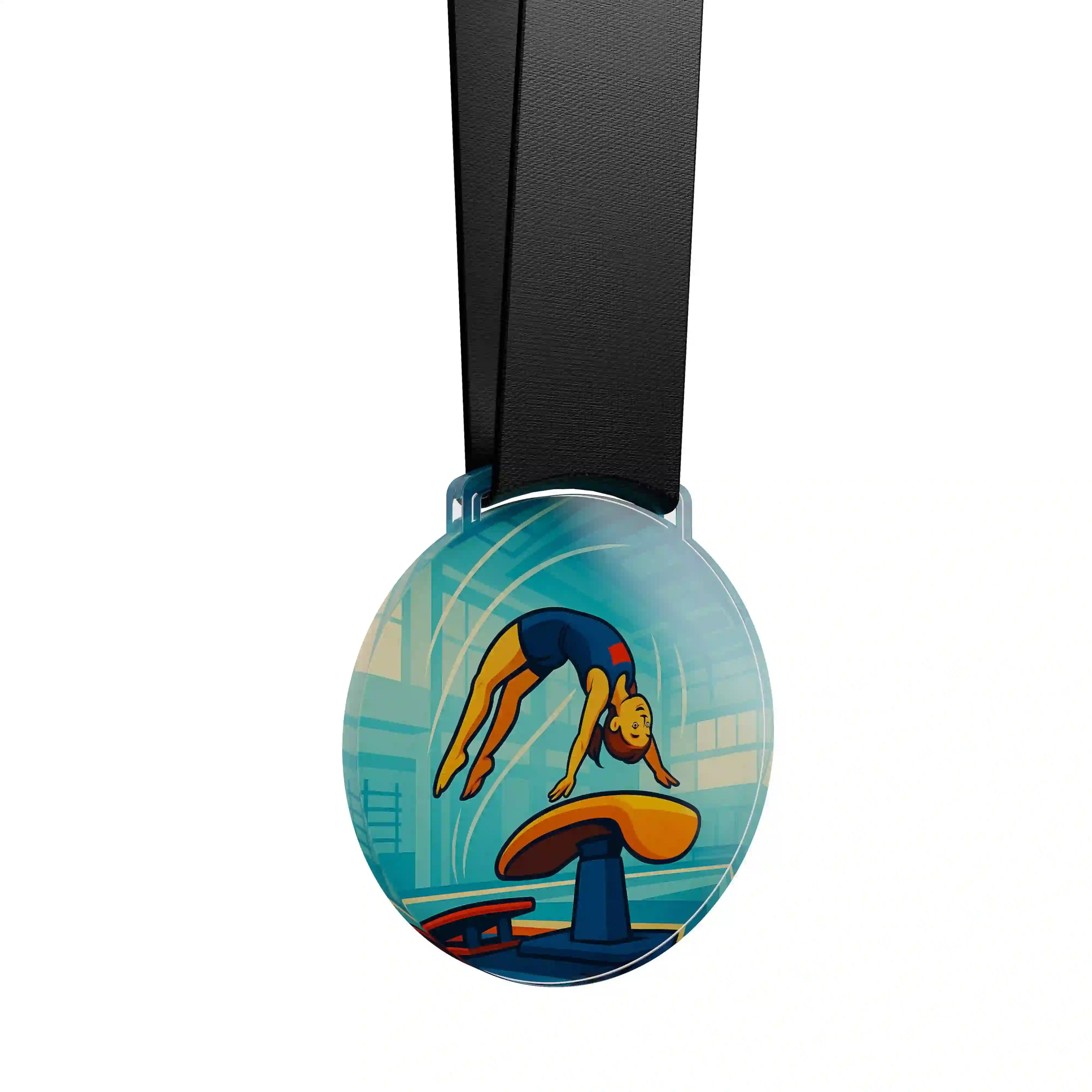 médaille acrylique d'une femme faisant de la gymnastique 