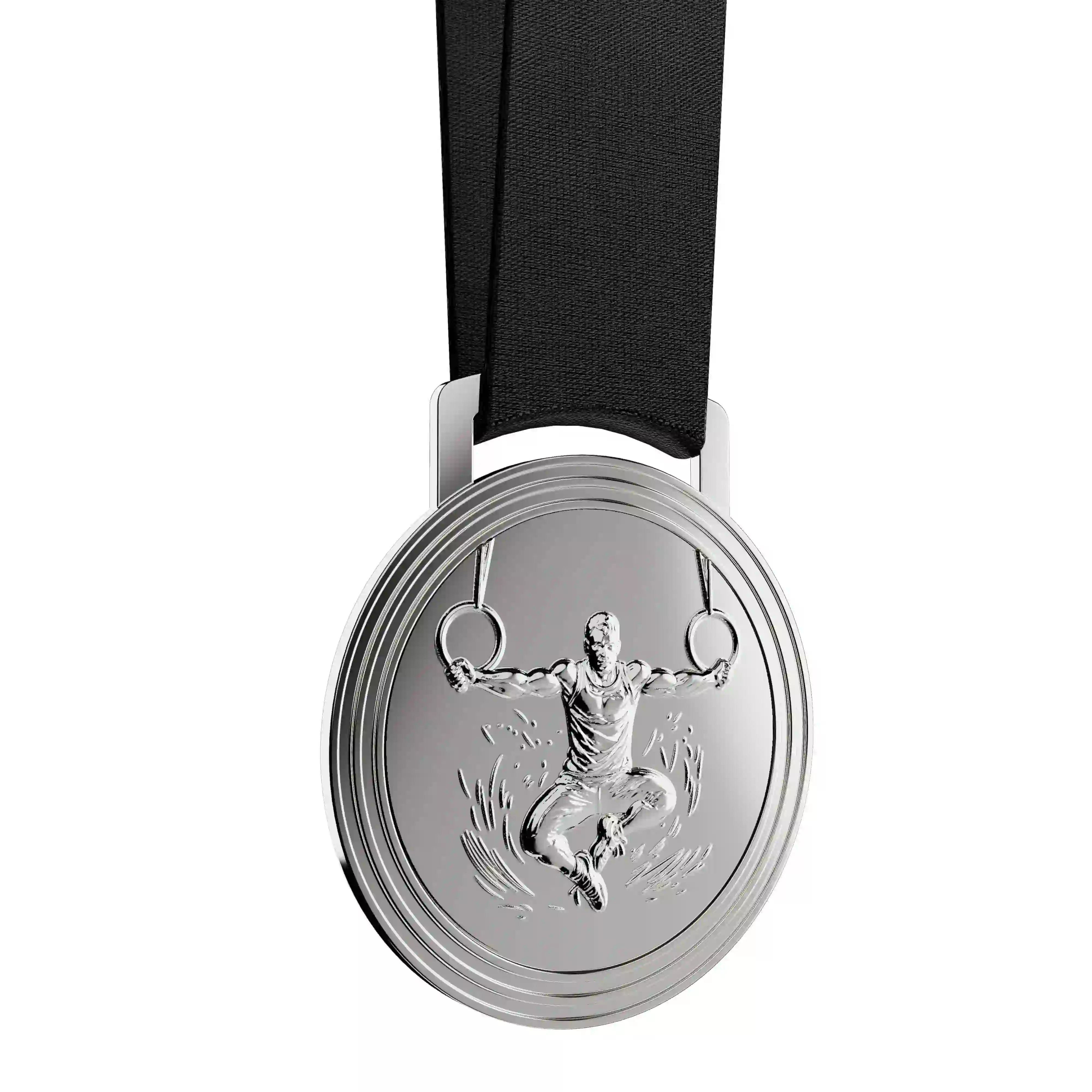 médaille d'argent d'un gymnaste faisant des anneaux