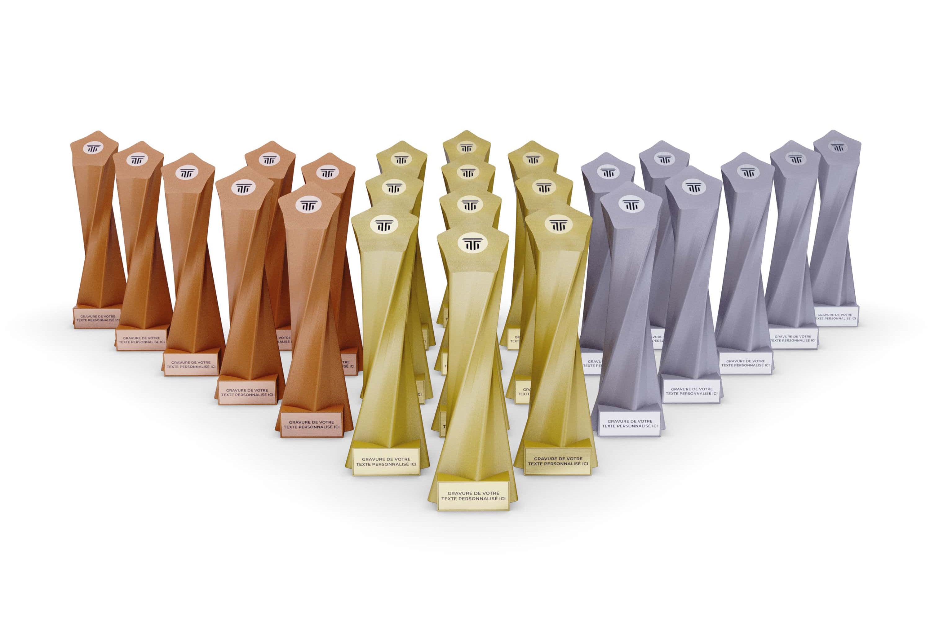 trophée en impression 3D en lot or argent bronze par 24