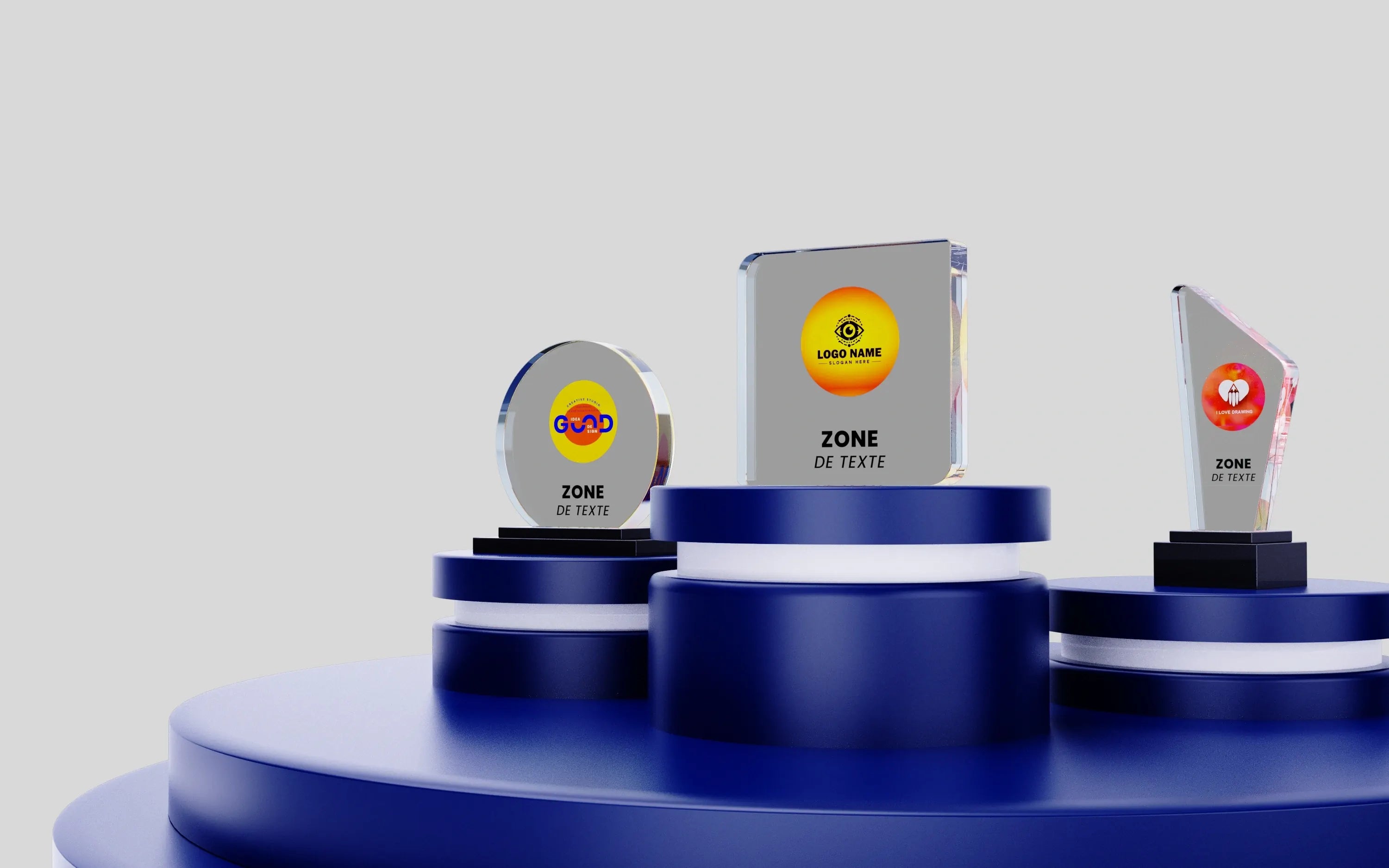 bannière 3 trophées en verre