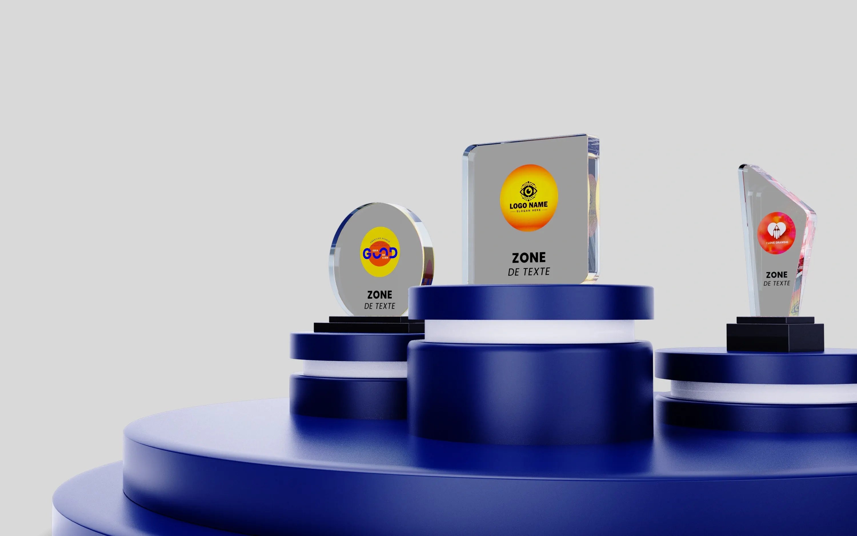 bannière 3 trophées en verre